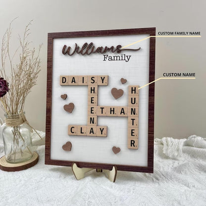 Personalized Scrabble Puzzle Sign, Grandkids Crossword Scrabble Wooden Sign