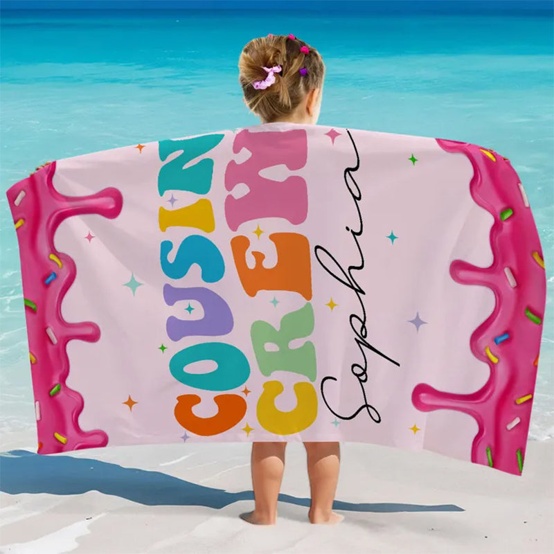 Personalized Cousin Crew Beach Towel, Cousin Squad Gift