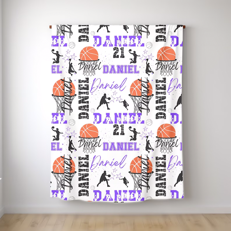 Basketball Girl or Boy Personalized Blanket, Custom Name Basketball Throw