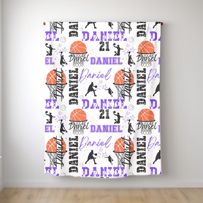 Basketball Girl or Boy Personalized Blanket, Custom Name Basketball Throw