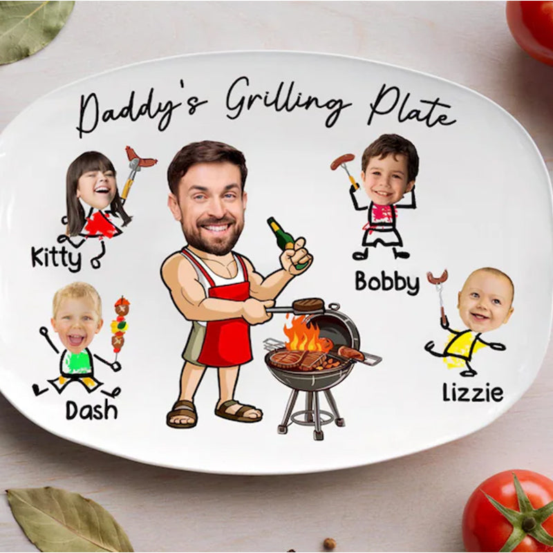 Personalized Face Grilling Platter, Custom Daddy's Grilling Plate with Kids' Names