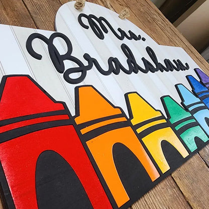 Personalized Teacher Crayon Door or Wall Sign, Classroom Sign, 3D