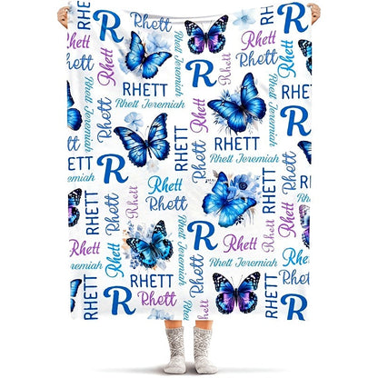 Personalized Blue Butterfly Design Soft Flannel Blanket
