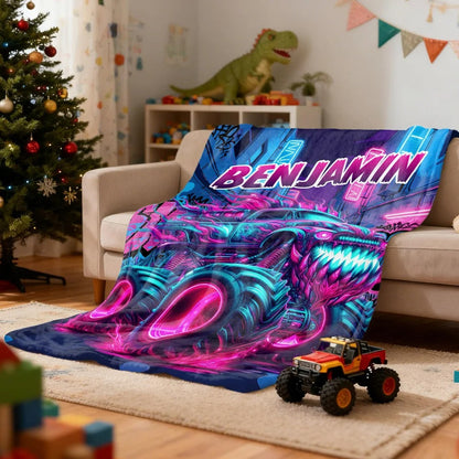 Personalized Monster Neon Truck Throw Blanket