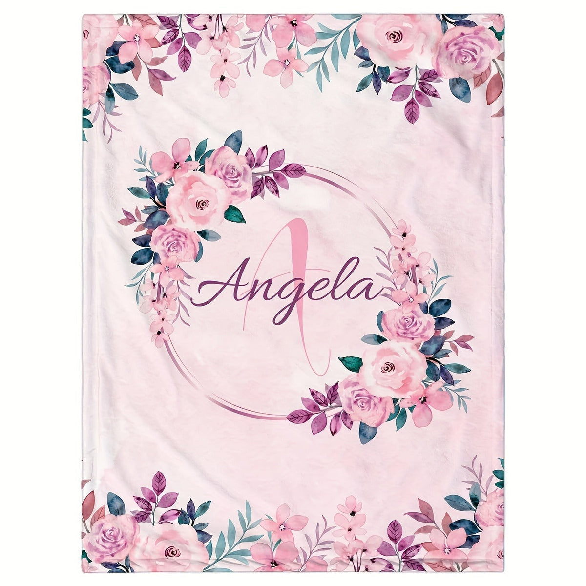 Personalized Pink Floral Name Blanket - Flannel Throw with Custom Monogram