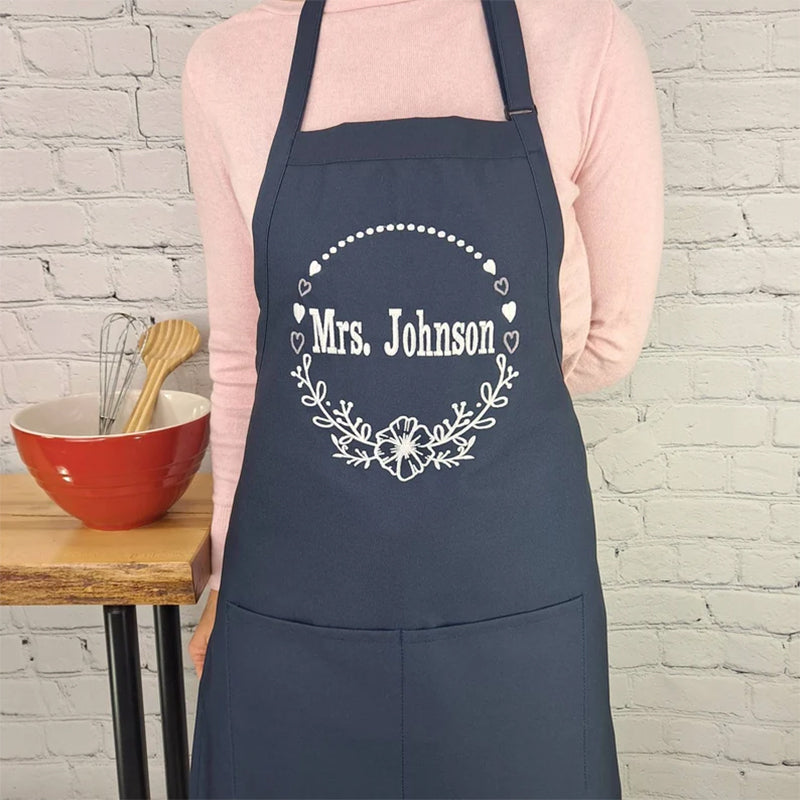 Customizable apron embroidered Personalized name kitchen apron with pockets