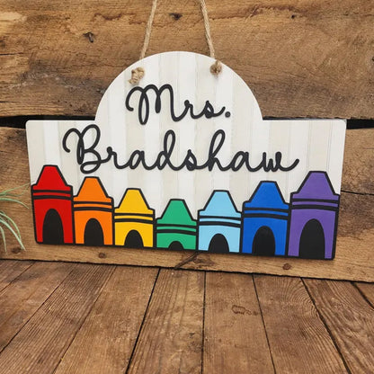 Personalized Teacher Crayon Door or Wall Sign, Classroom Sign, 3D