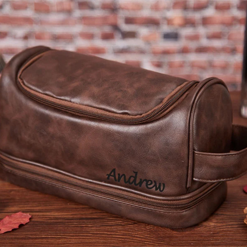 Leather Dopp Kit Boyfriend Gift ,Personalized Toiletry Bag Groomsman Gift