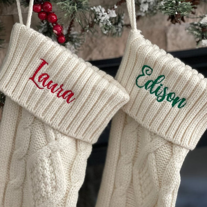 Custom Christmas Stocking with Name, Embroidered Knit Stocking, Monogram Christmas Stocking, Personalized Family Stocking, Holiday Decor