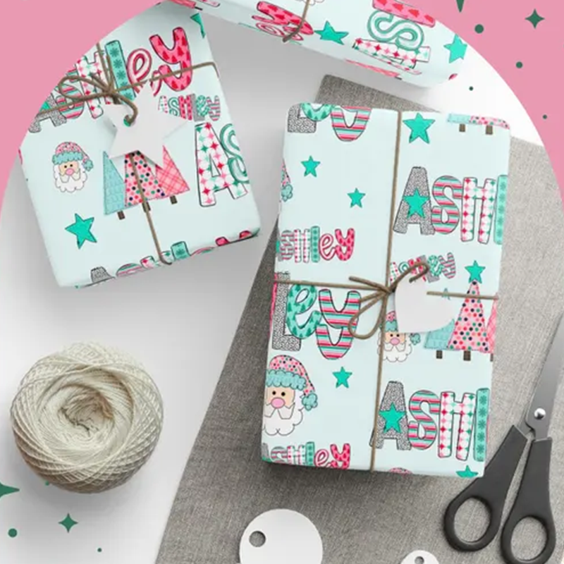 Personalized Wrapping Paper Christmas Santa Gift Wrap with Name