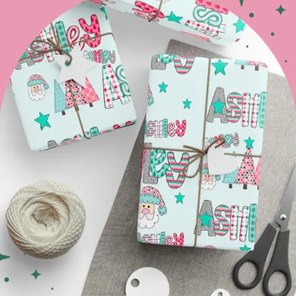 Personalized Wrapping Paper Christmas Santa Gift Wrap with Name