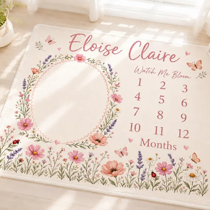 Personalized Floral Milestone Blanket, Custom Baby Girl Milestone Blanket