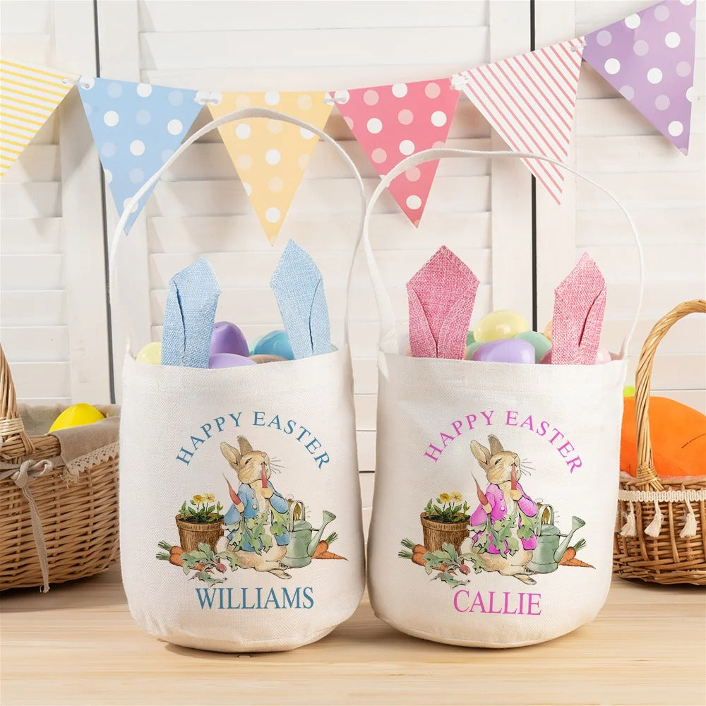 Personalized Happy Easter Cute Peter Rabbit Ears Bucket Bag