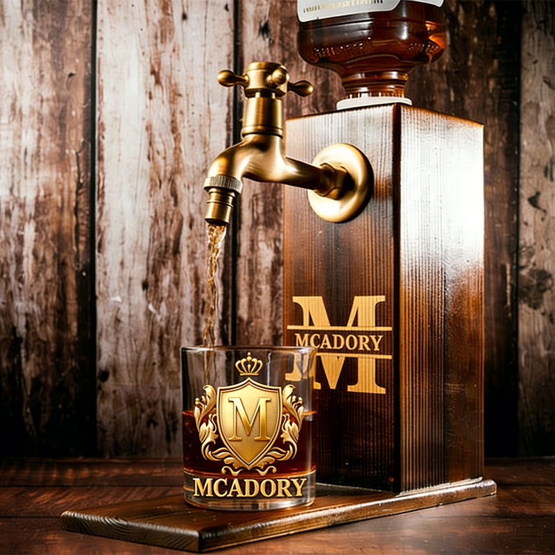 Cheers with Legendary Man - Personalized Golden 3D Badge Personalized Wood Whiskey Dispenser