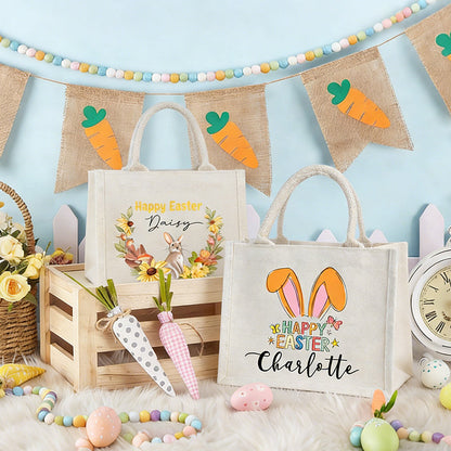 Personalized Easter Tote Bag: Bunny Design, Kids Easter Basket