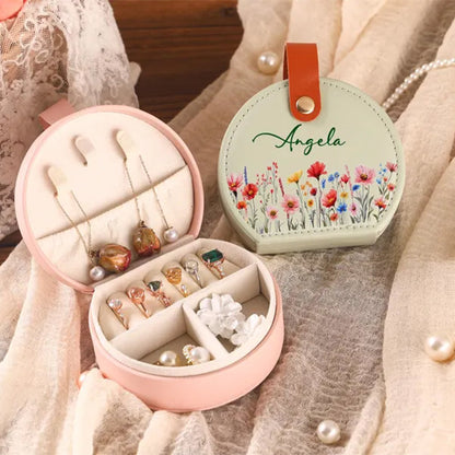 Personalized Birth Flower Jewelry Box: Custom Name Travel Keepsake