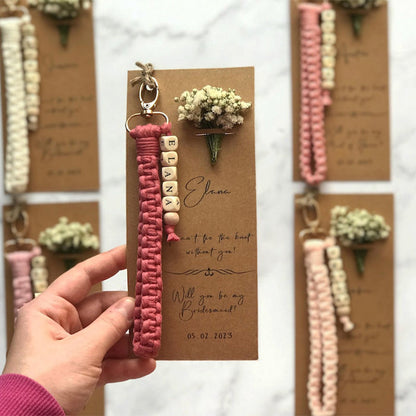 Boho Bracelet Name Keychain, Will You Be My Bridesmaid Gift