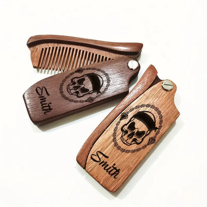 Customized Carved Beard Comb, Personalized Wooden Comb