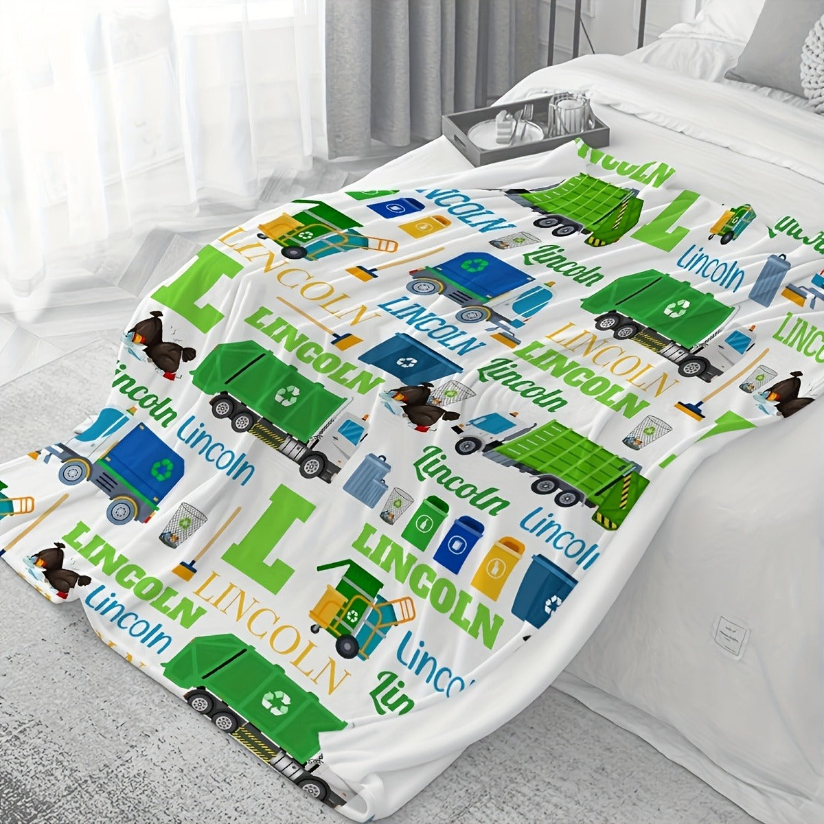 Personalized for LincoLn Sanitation Truck Flannel Blanket