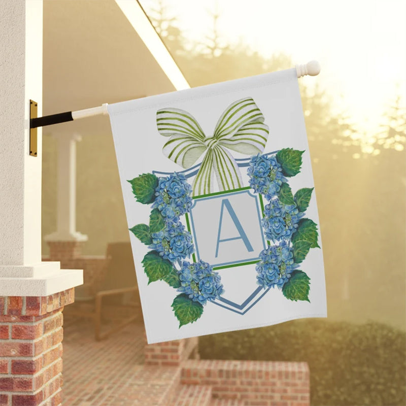 Custom Garden Flag Preppy Bow Name Sign Patriotic Hydrangea
