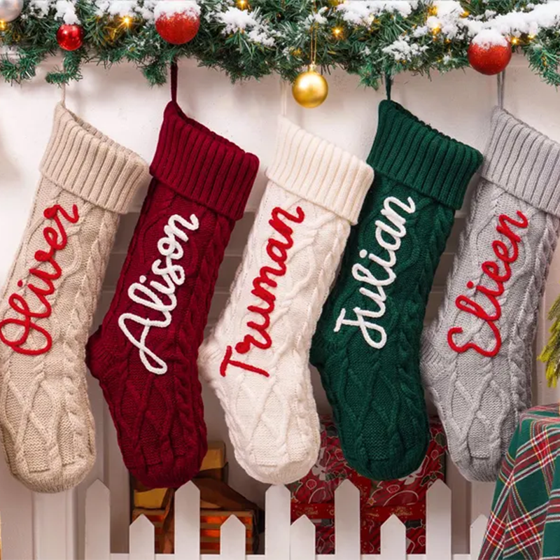 Personalized Christmas Stockings, Knitted Family Stockings with Name