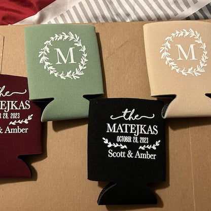 Personalized Floral Wreath Wedding Favor Can Cooler
