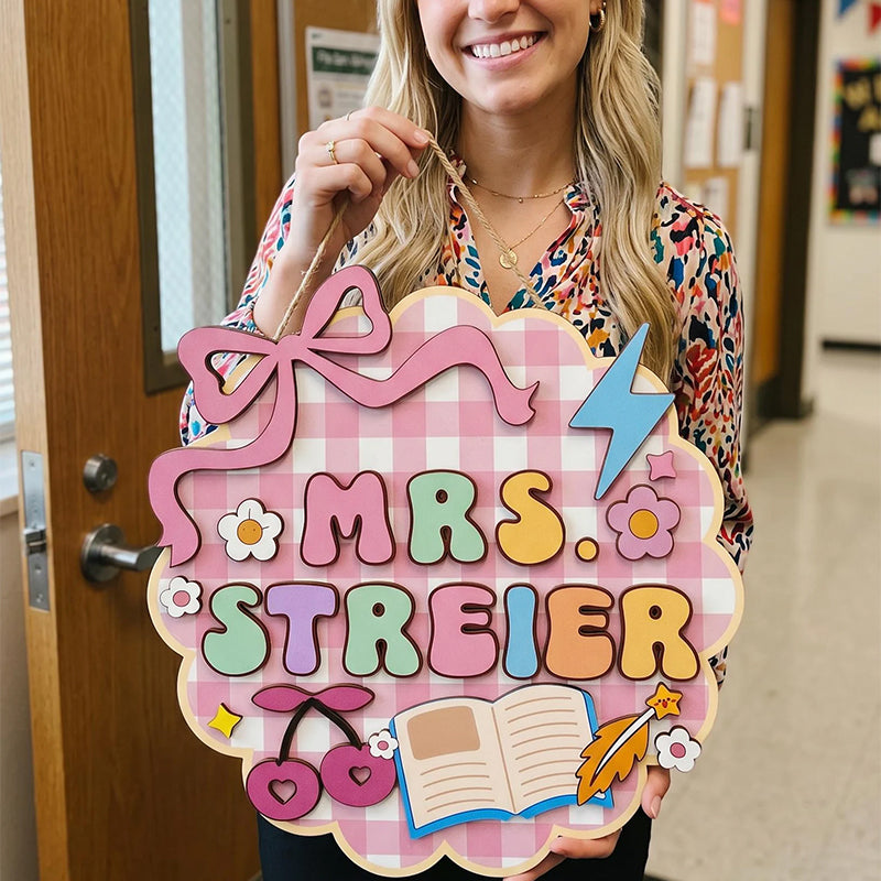 Personalized 3D Wood Teacher Door Sign, Classroom Door Hanger, Teacher Appreciation Gifts, Back To School Gift