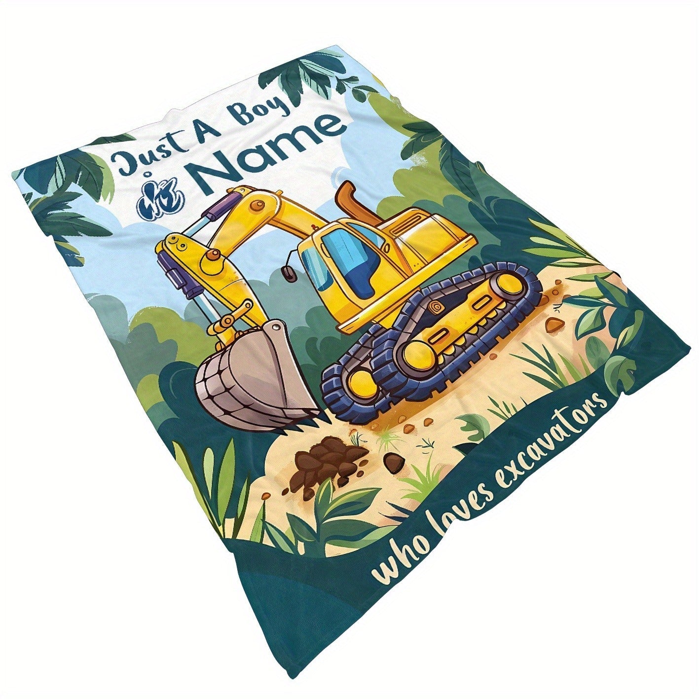 Personalized Cartoon Excavator Flannel Throw Blanket