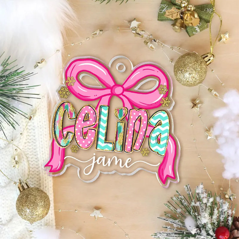 Personalized Coquette Christmas Ornament: Custom Acrylic Name