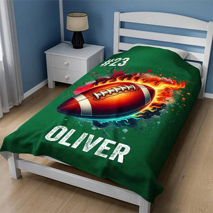 Personalized Flaming Basketball Football Sports Ball Design Blanket