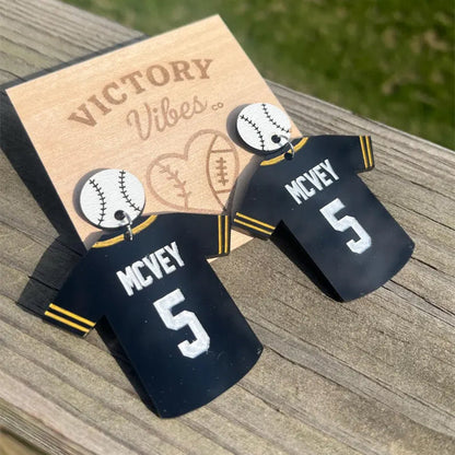 Custom Baseball Number Jersey Earrings, Personalized Baseball Jewelry