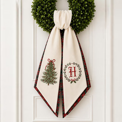 Christmas Wreath Sash, Personalized Pink Stripe Monogram Door Sash