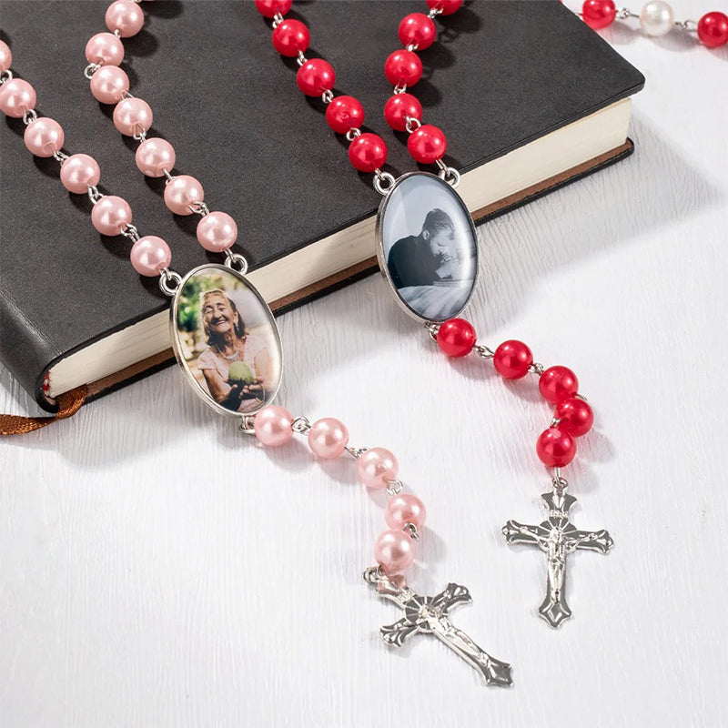 Personalized Photo Rosary Necklace,Custom Cross Pendant Necklace