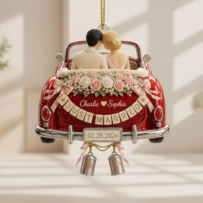 Personalized Just Married Wedding Car Ornament