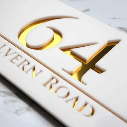 Laser Cut Matt Black & Gold Mirror Floating House Sign Door Address Laser Number Plaques