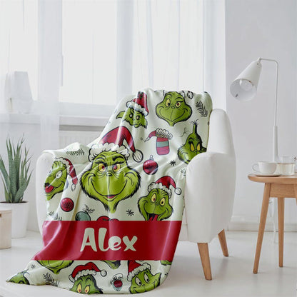 Custom Name Grinch Blanket, Cartoon Blanket For Boy and Girl