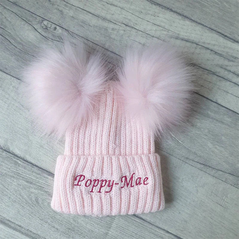 Personalised Infant Winter Hat Custom Embroidered Baby Pom Beanie