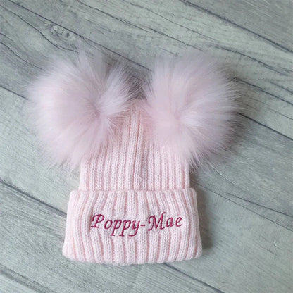 Personalised Infant Winter Hat Custom Embroidered Baby Pom Beanie