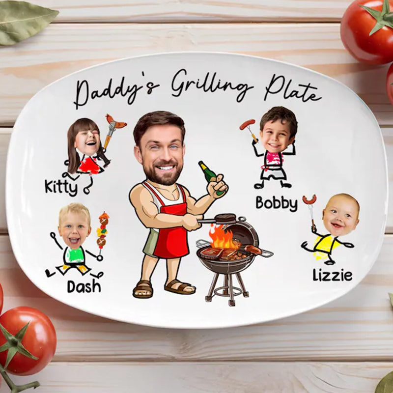 Personalized Face Grilling Platter, Custom Daddy's Grilling Plate with Kids' Names