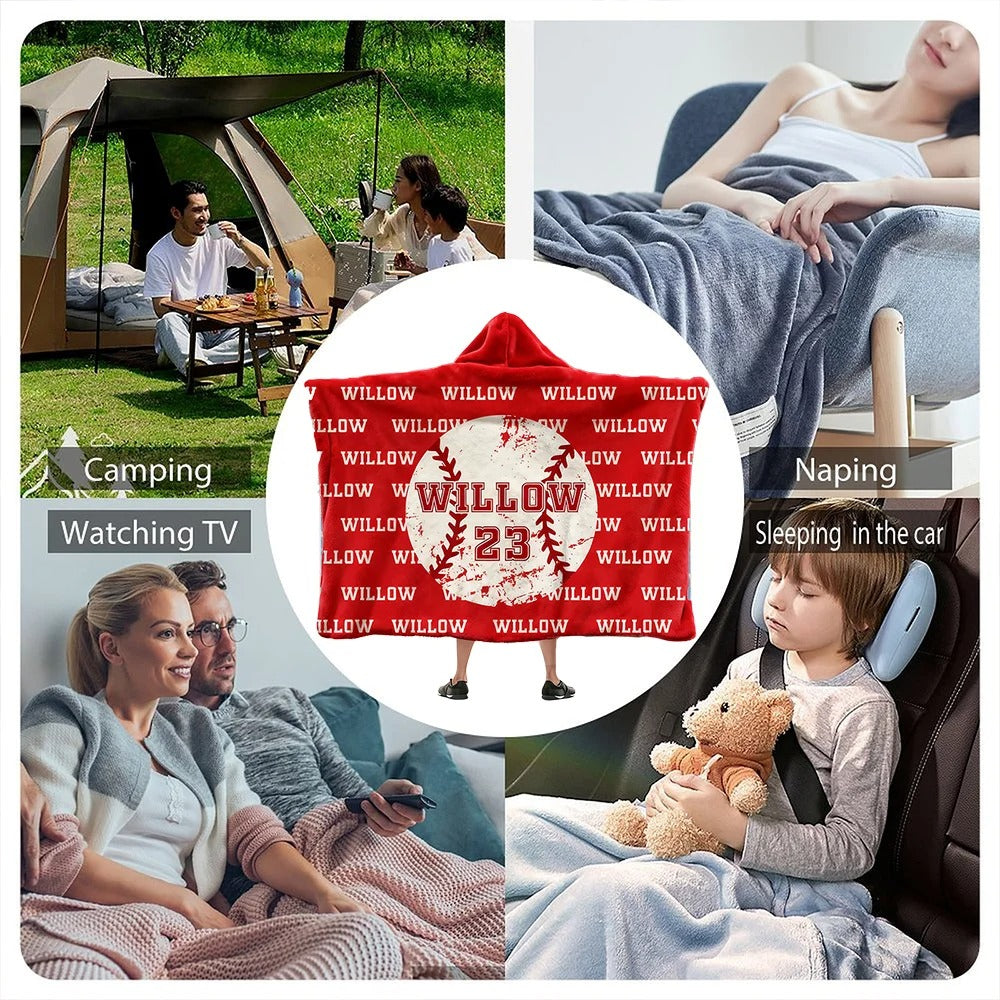 Personalized Baseball Basketball Ball Soft Multicolor Hooded Blanket