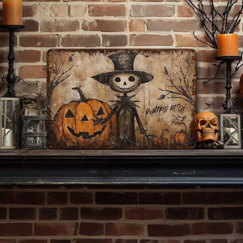 Primitive Halloween Decor Metal Sign Decoration Antique Rustic Porch Outdoor Safe