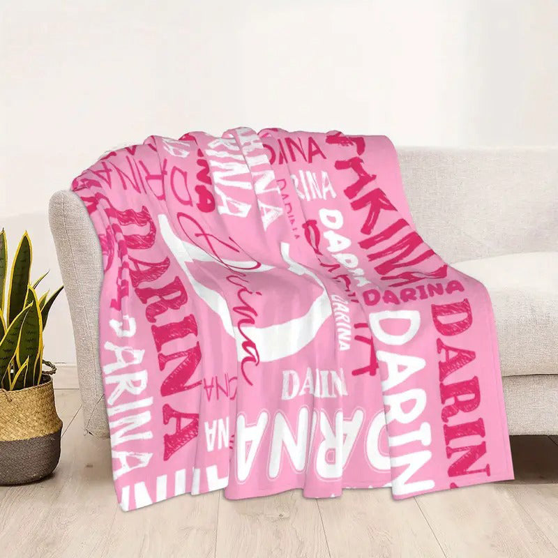 Custom Name Personalized Knit Fabric Throw Blanket