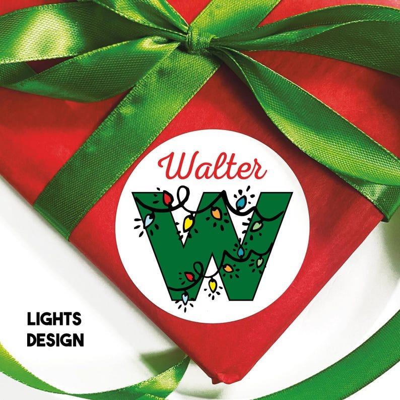 Personalized Christmas Name Tags, Kids Xmas Lights Gift Tags