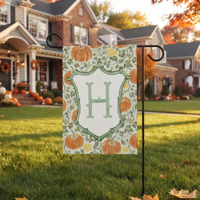 Personalized Initial Garden Flag, Custom Letter Pumpkin Yard Decor