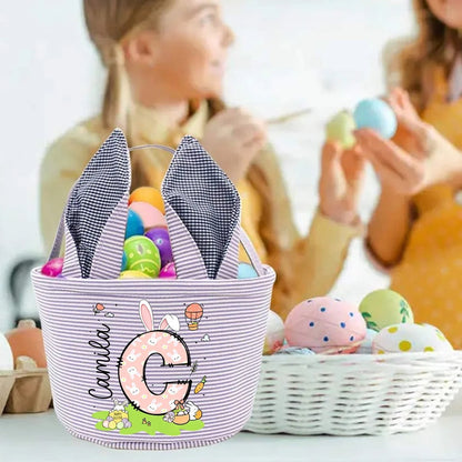 Personalized Cute Bunny Ears Polka Dot Initial Easter Basket