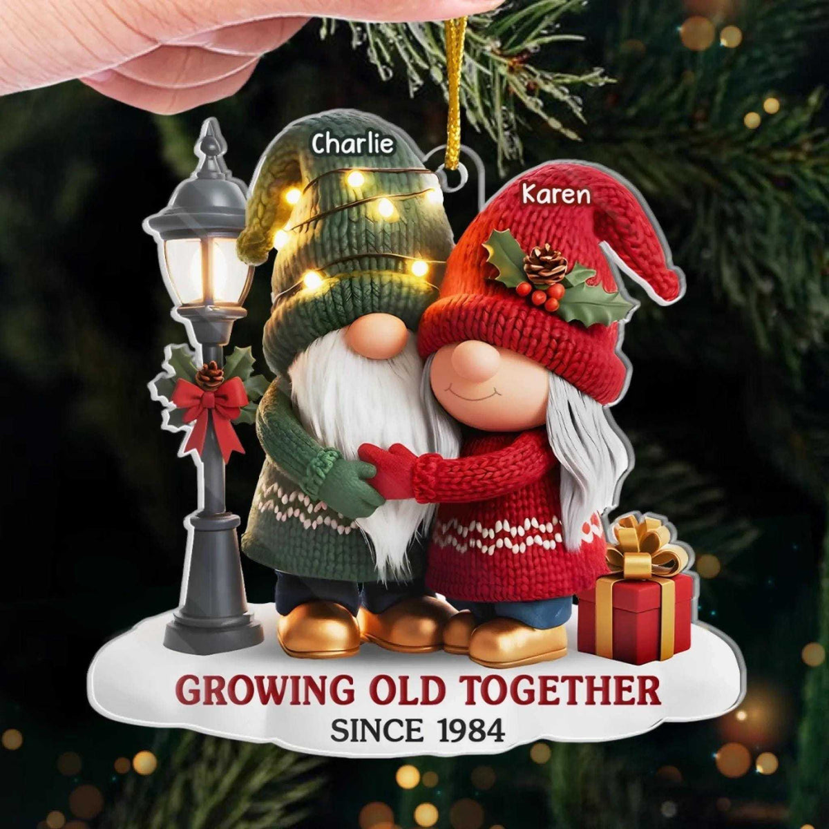 Custom Gnome Acrylic Ornament - Personalized Anniversary Christmas Wedding Gifts