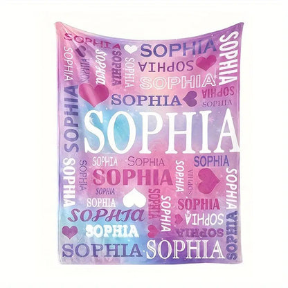 Personalized Name Printed Multi-Color Flannel Throw Blanket