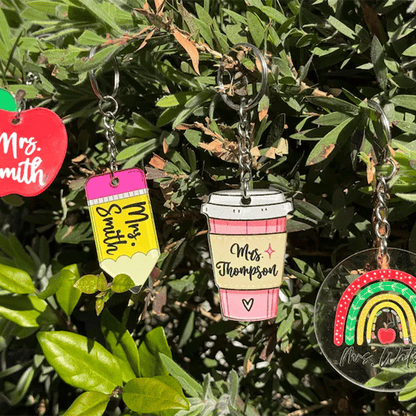 Custom Teacher Keychain, Pencil, Apple, Rainbow, Coffee Shapes, Cute Teacher Appreciation Gift