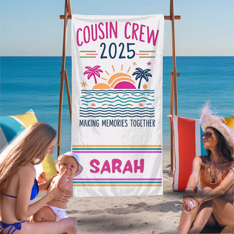 Custom Cousin Crew Beach Towel, Matching Cousin Trip Gift, Family Reunion Gift