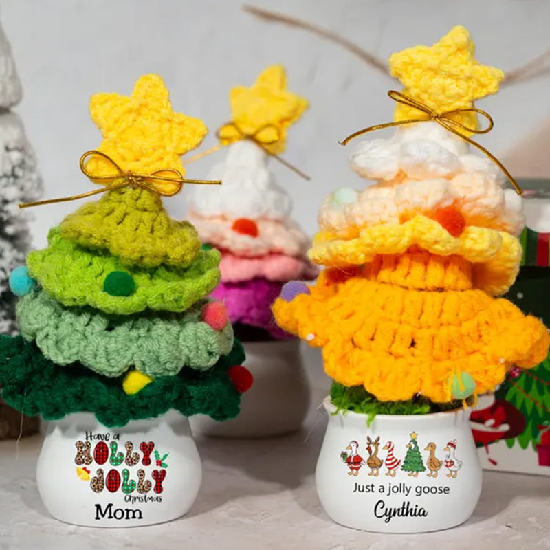 Custom Crochet Christmas Tree with Pom Poms, Personalized Xmas Decor